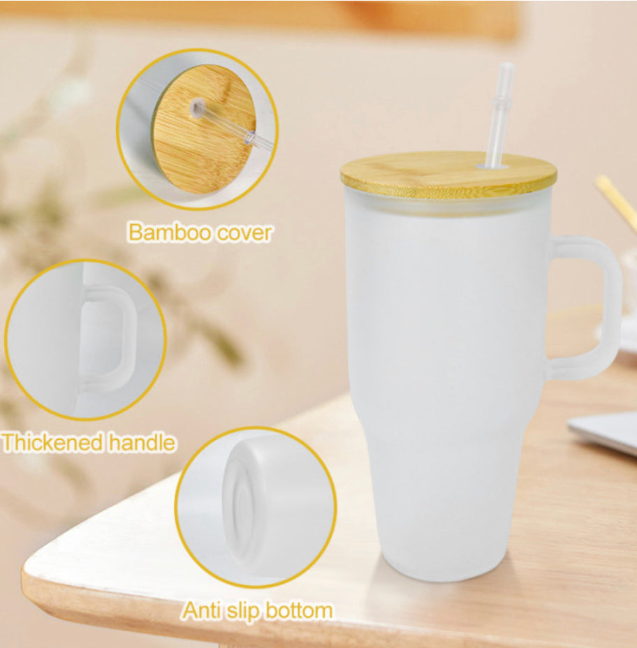 32oz clear/frosted sublimation glass tumblers with handle