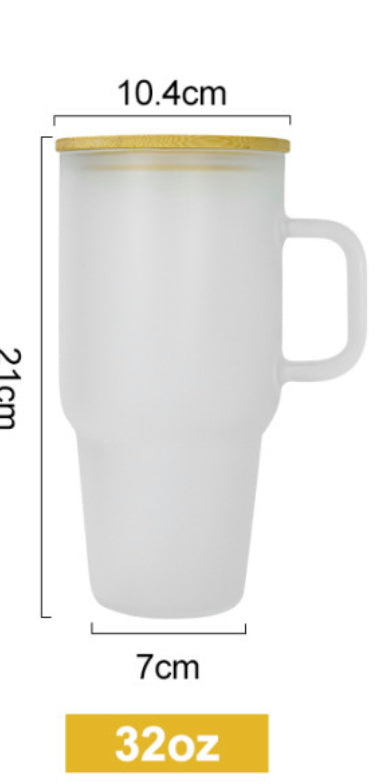 32oz clear/frosted sublimation glass tumblers with handle
