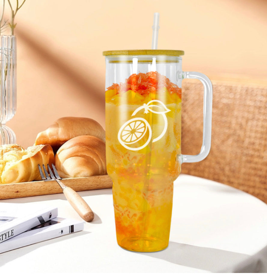 32oz clear/frosted sublimation glass tumblers with handle