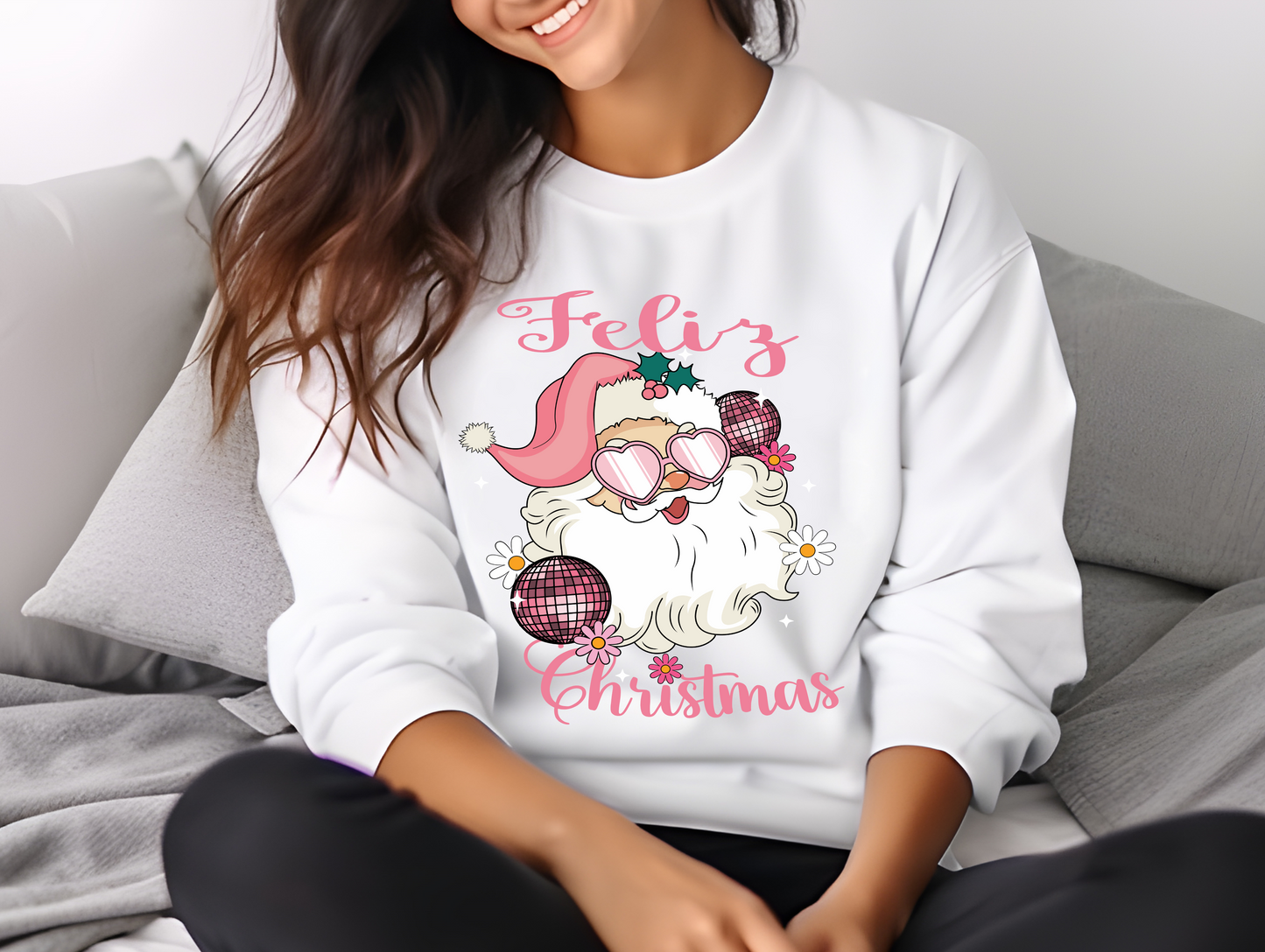 Feliz Christmas Vintage Pink Santa