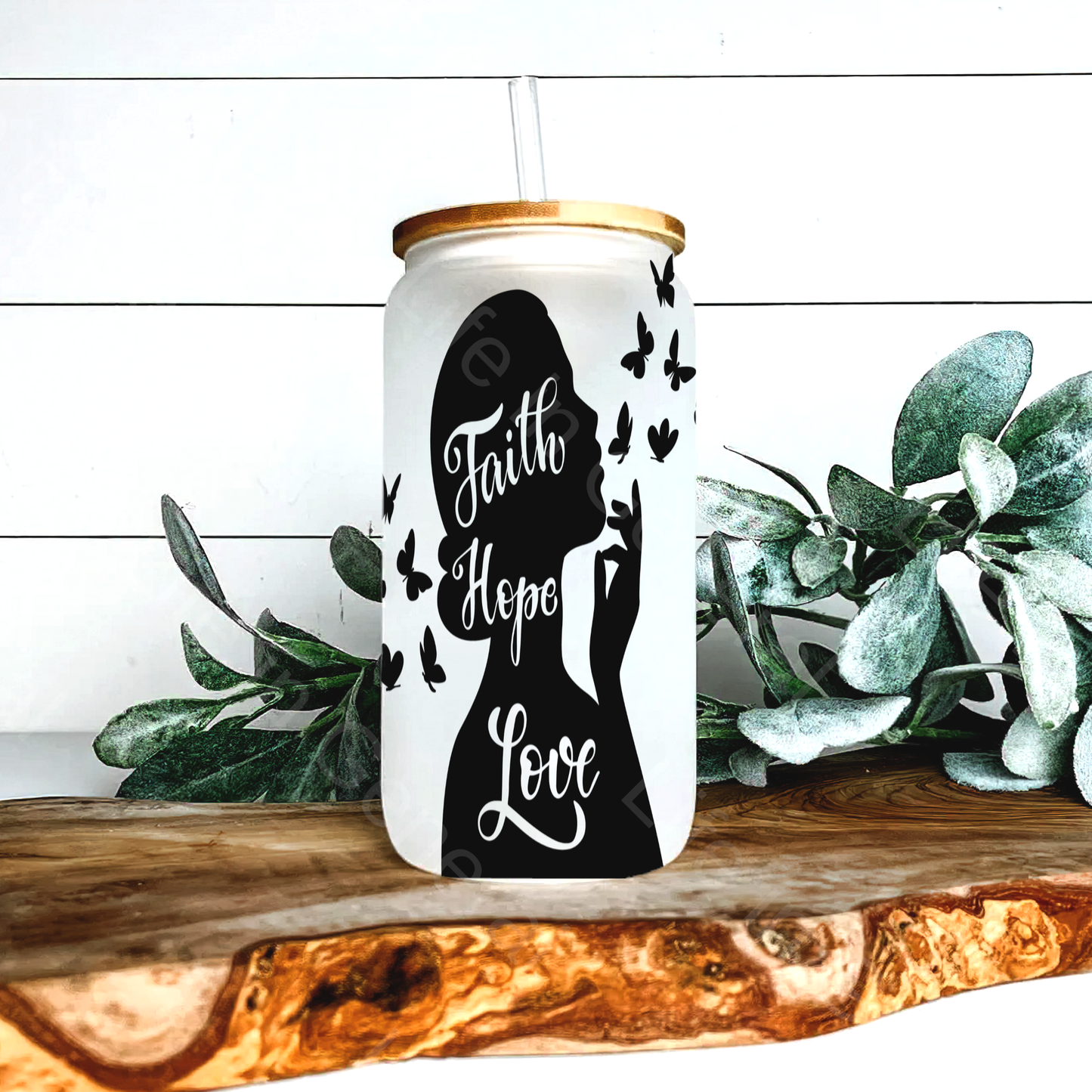 16 oz Faith Hope Love Woman Frosted Libby Glass