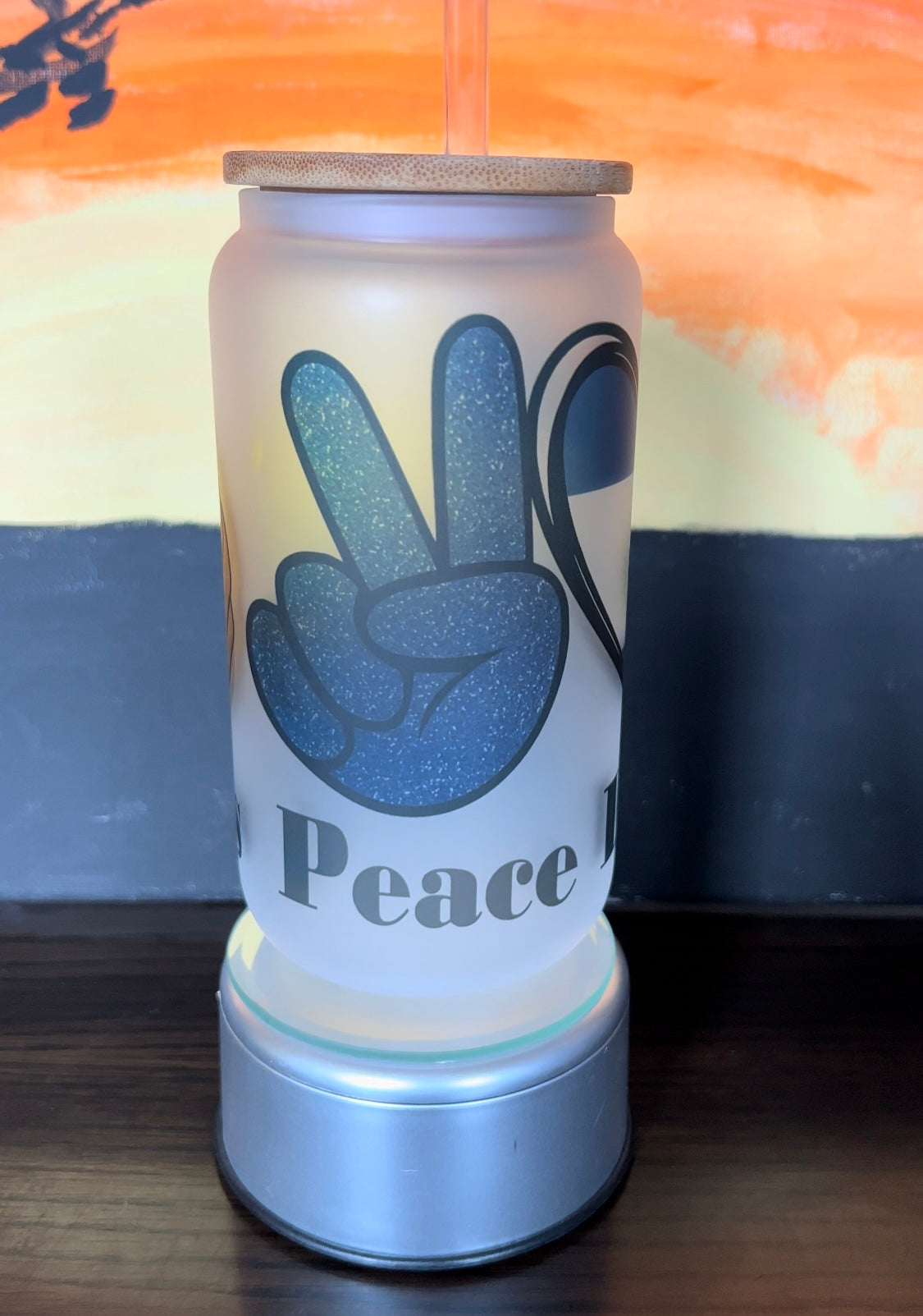 16oz Glass Can/Libbey Sublimation Frost Peace Love Pupusas