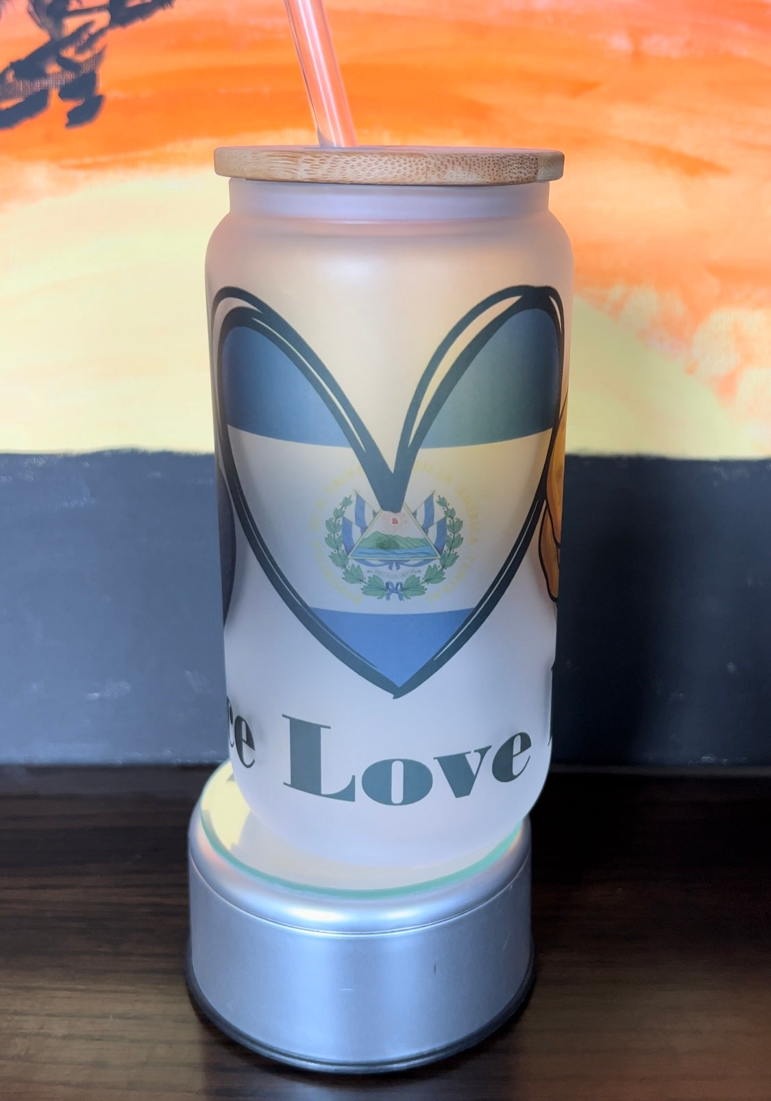16oz Glass Can/Libbey Sublimation Frost Peace Love Pupusas