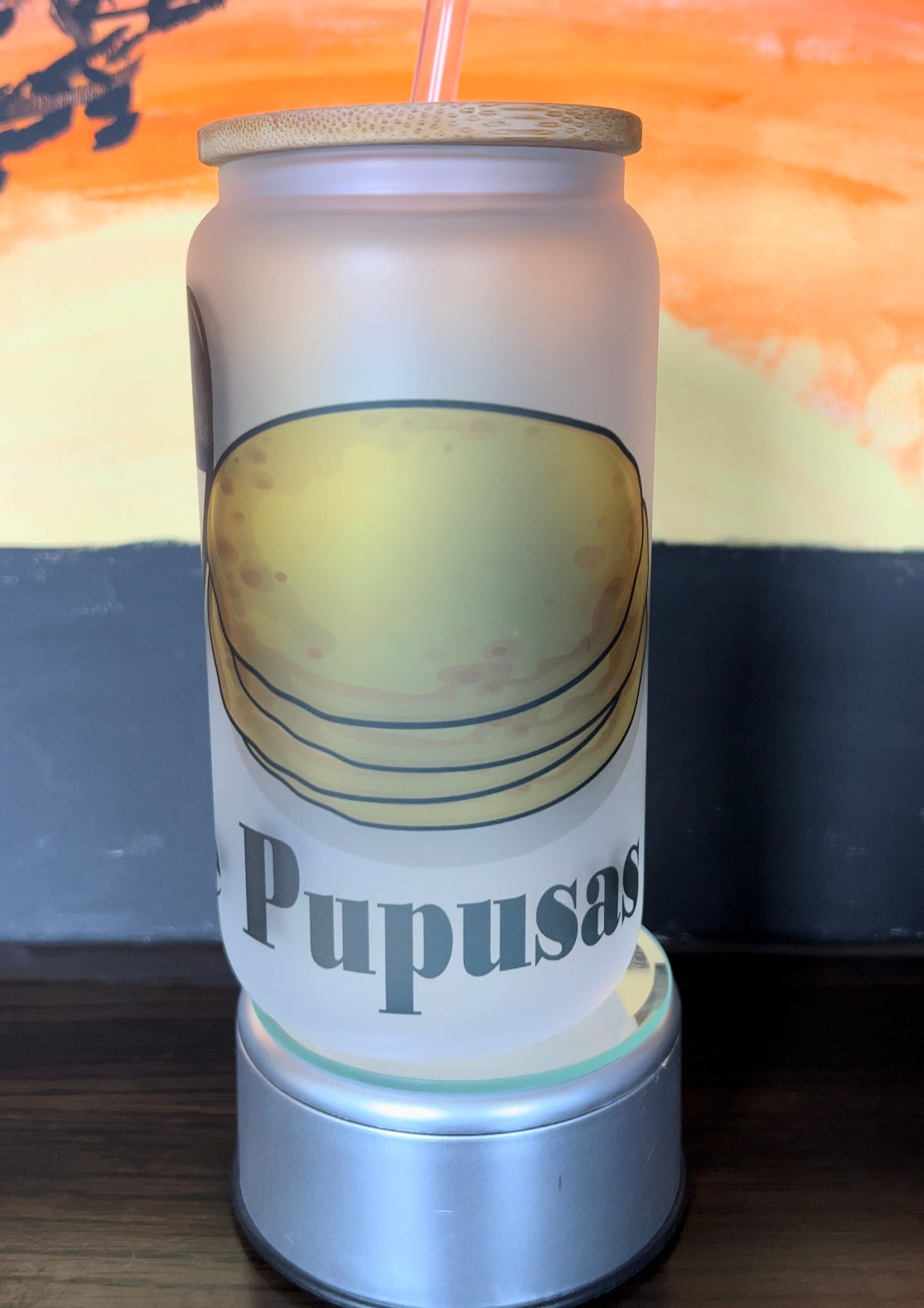 16oz Glass Can/Libbey Sublimation Frost Peace Love Pupusas