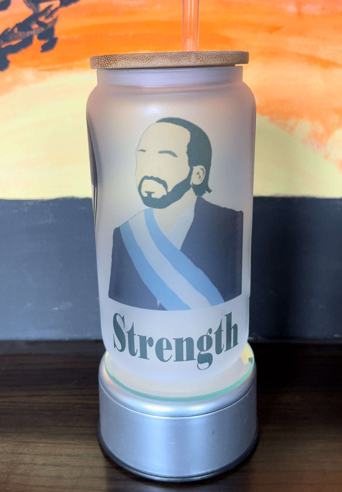 16oz Glass Can/Libbey Sublimation Frost Peace Love Bukele