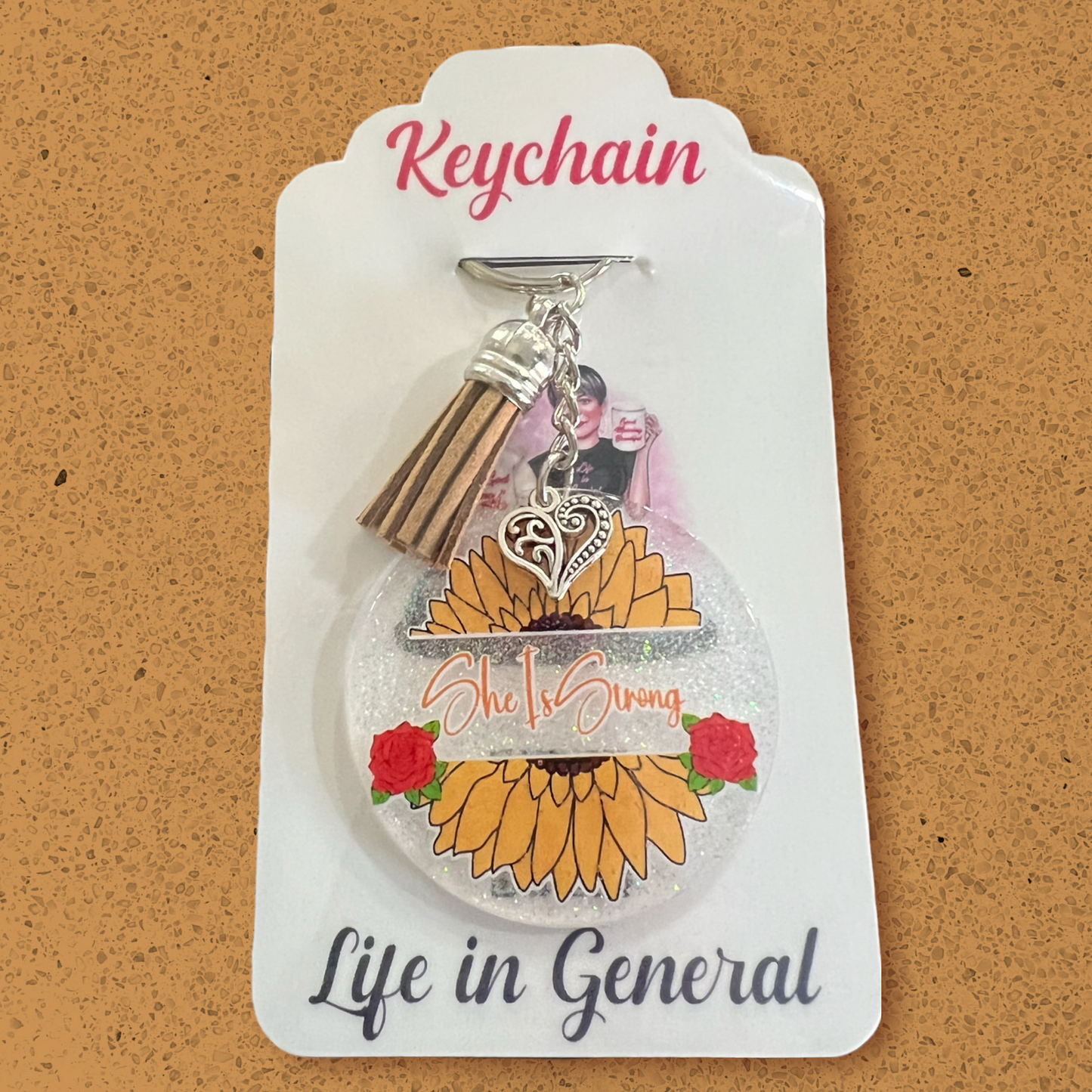 She is Strong Sunflower and Rose Keychains