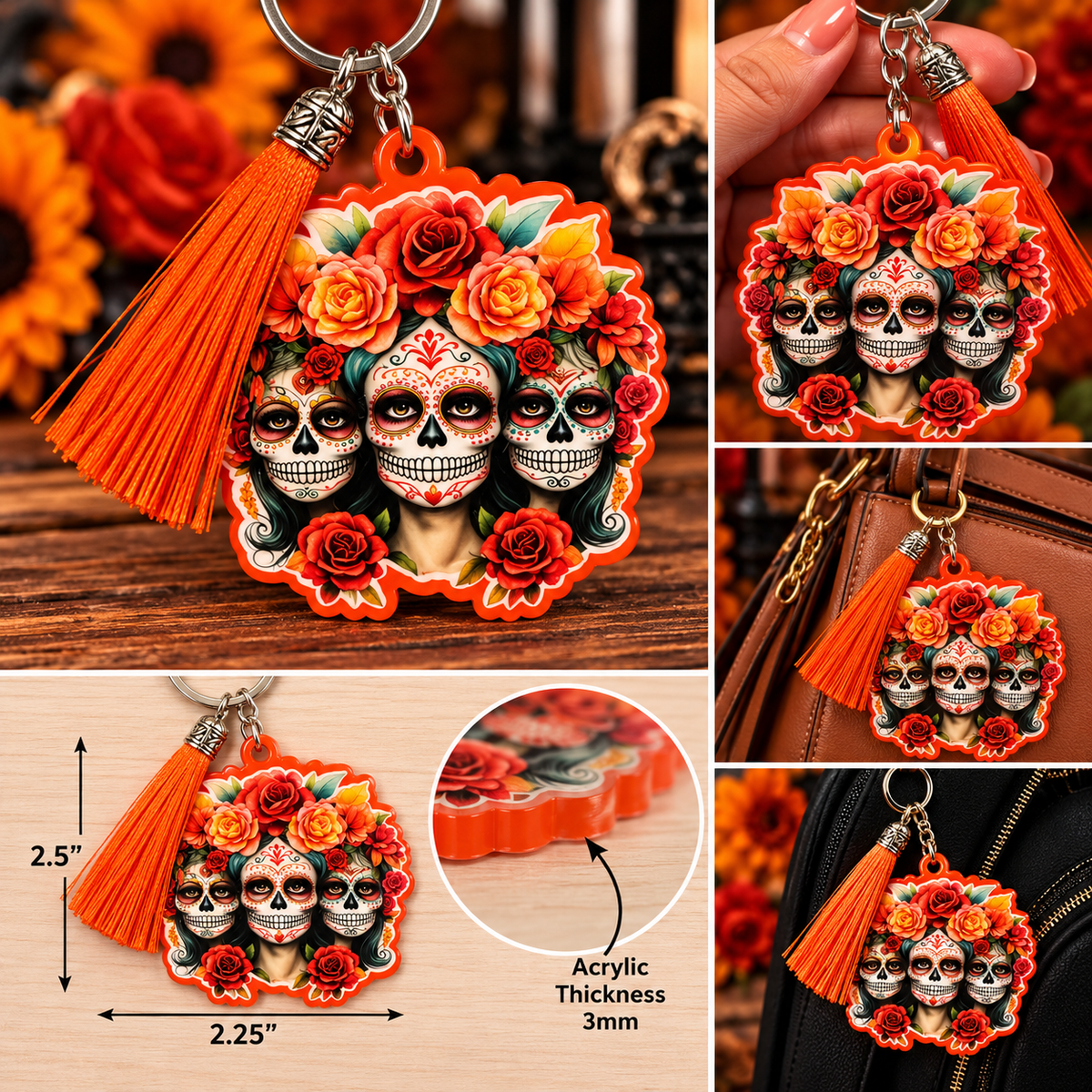 Catrina Acrylic Keychain with Tassel | Día de los Muertos Collection