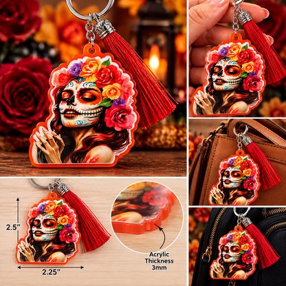 Catrina Acrylic Keychain with Tassel | Día de los Muertos Collection