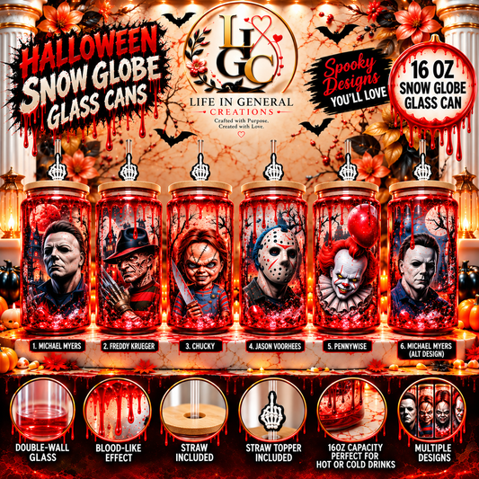 Halloween Horror Snow Globe Glass Can – 16 oz