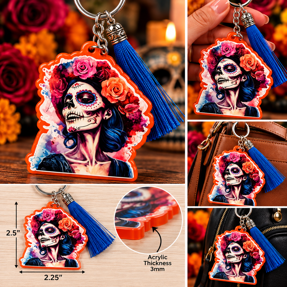 Catrina Acrylic Keychain with Tassel | Día de los Muertos Collection