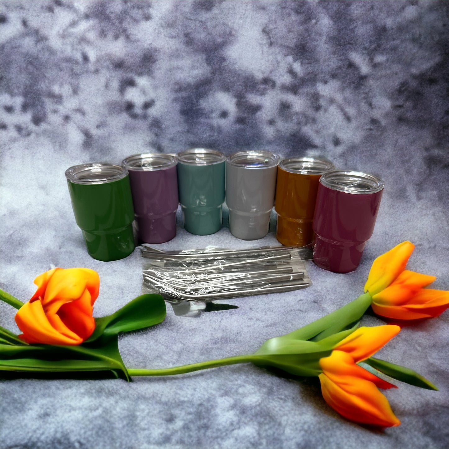 Stainless steel 3 oz sublimation mini tumblers/shot glasses, mixed colors.