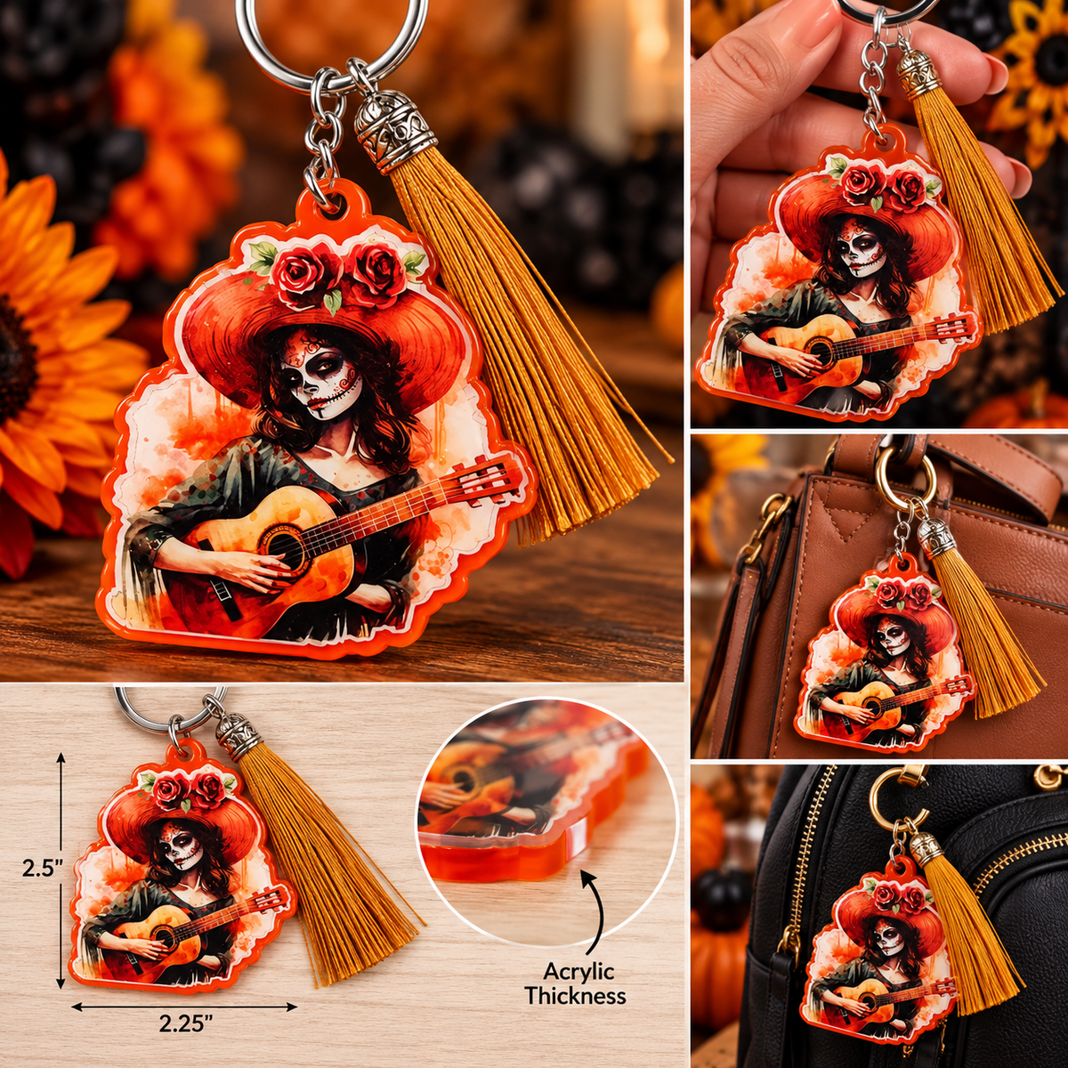 Catrina Acrylic Keychain with Tassel | Día de los Muertos Collection