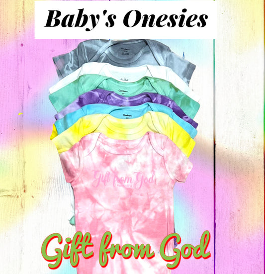 Tie Dye Short Sleeve Baby Onesies "Gift from God"