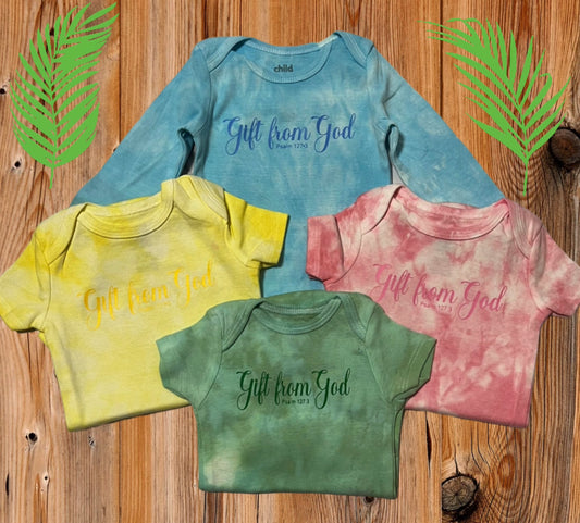 Tie Dye Long Sleeve Baby Onesies "Gift from God"