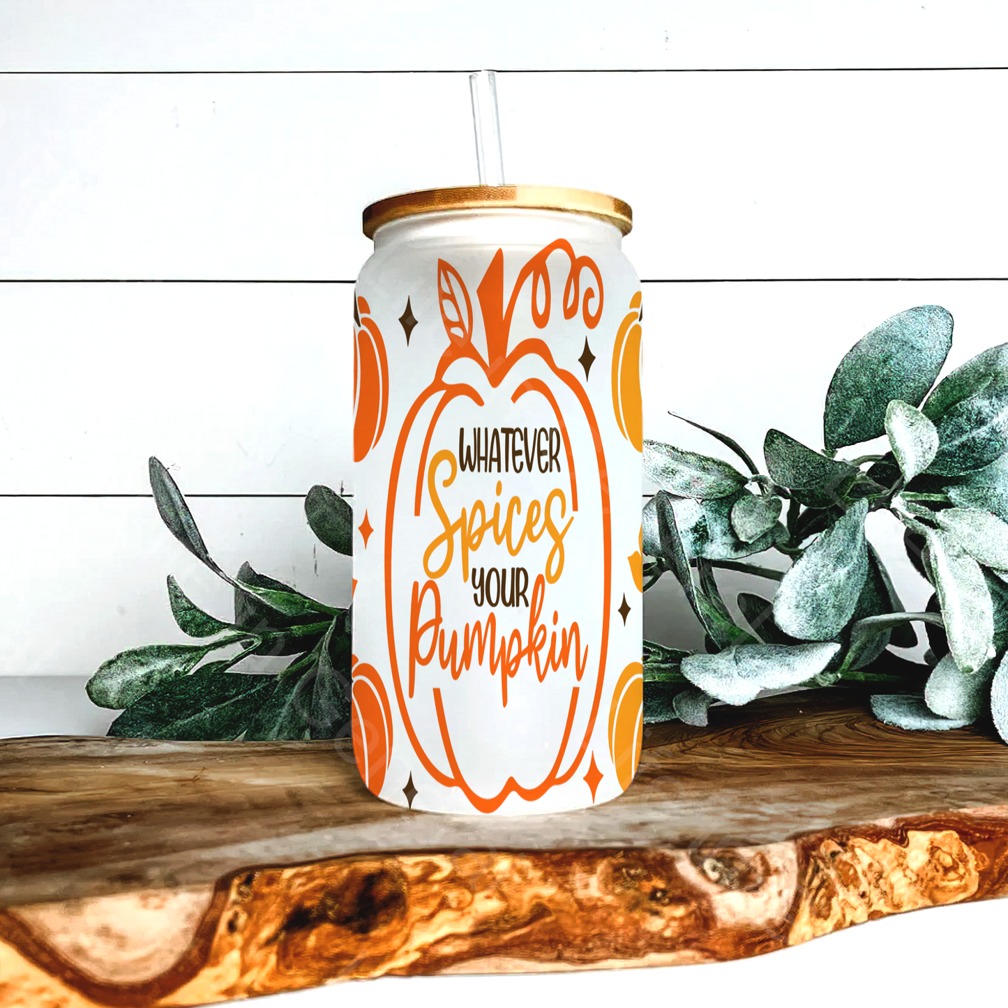 16 oz Whatever Spices your Pumpkins Frosted Libby Glass