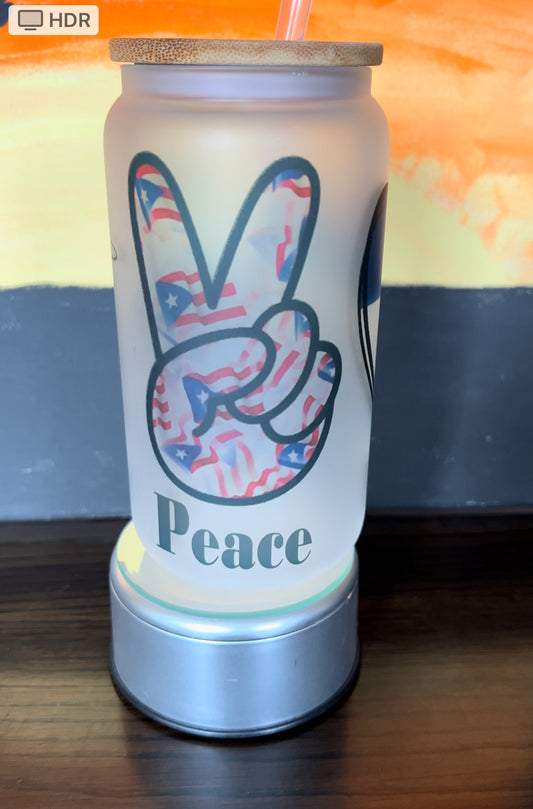 16oz Glass Can/Libbey Sublimation Frost Peace Love SalRican