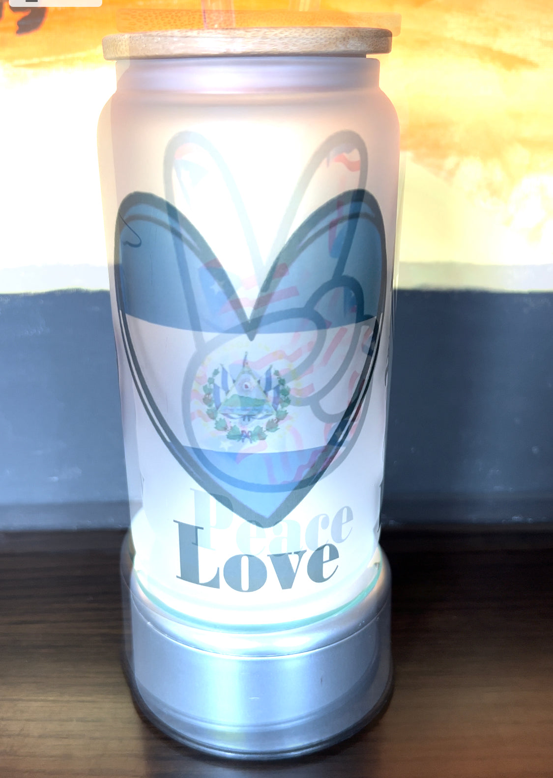 16oz Glass Can/Libbey Sublimation Frost Peace Love SalRican