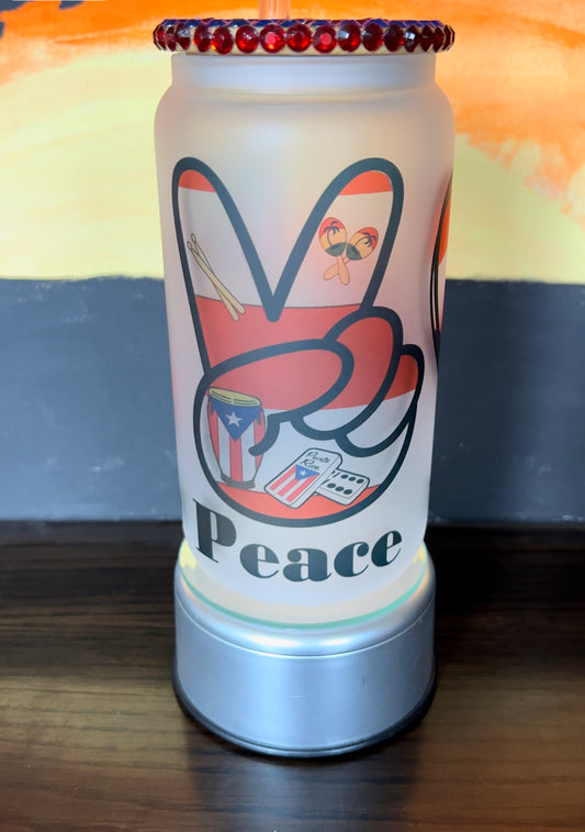 16oz Glass Can/Libbey Sublimation Frost Peace Love Chancla