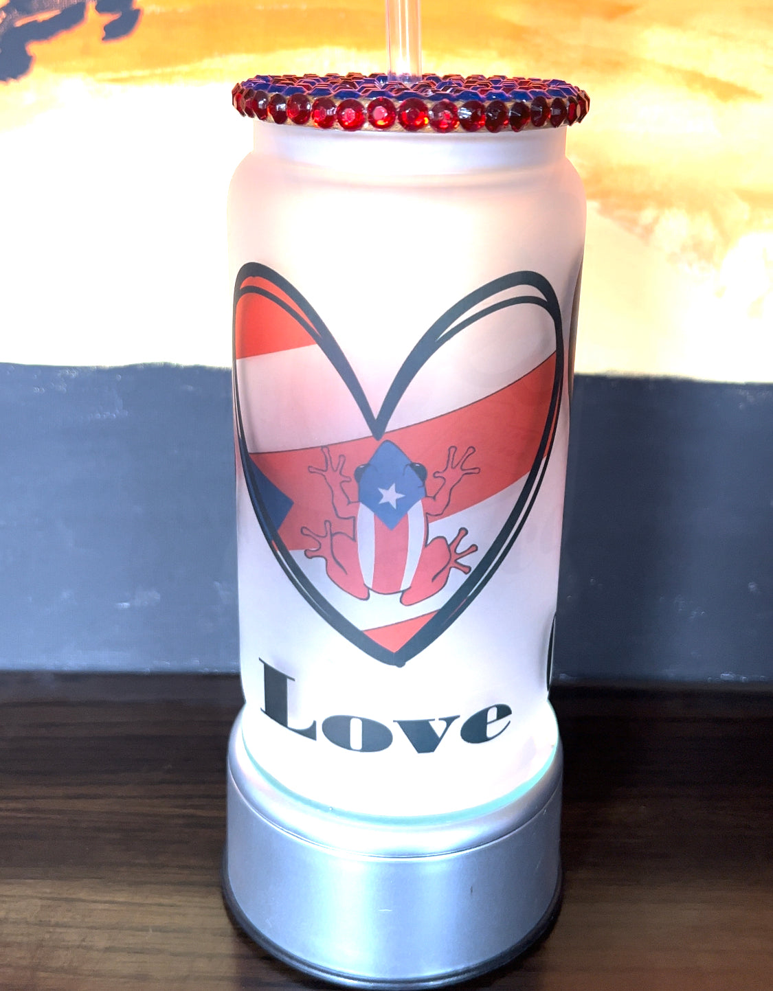 16oz Glass Can/Libbey Sublimation Frost Peace Love Chancla