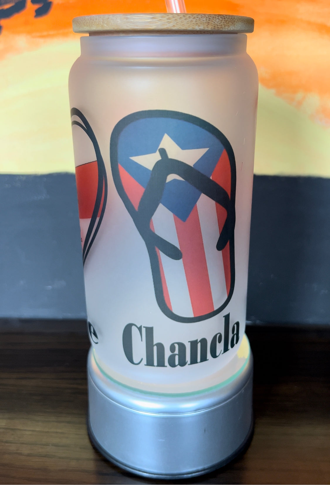 16oz Glass Can/Libbey Sublimation Frost Peace Love Chancla