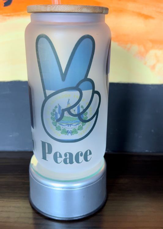 16oz Glass Can/Libbey Sublimation Frost Peace Love Bukele