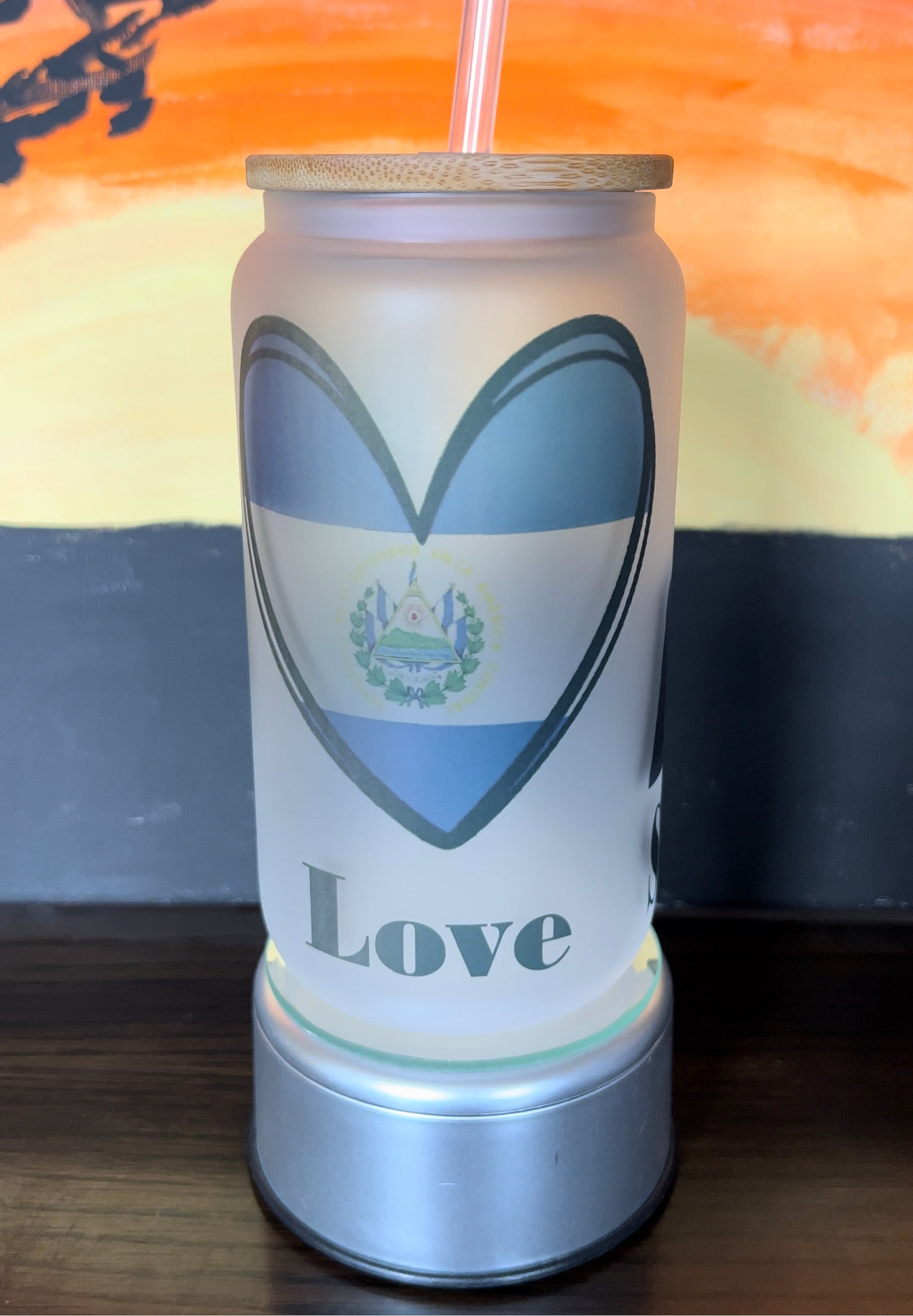 16oz Glass Can/Libbey Sublimation Frost Peace Love Bukele