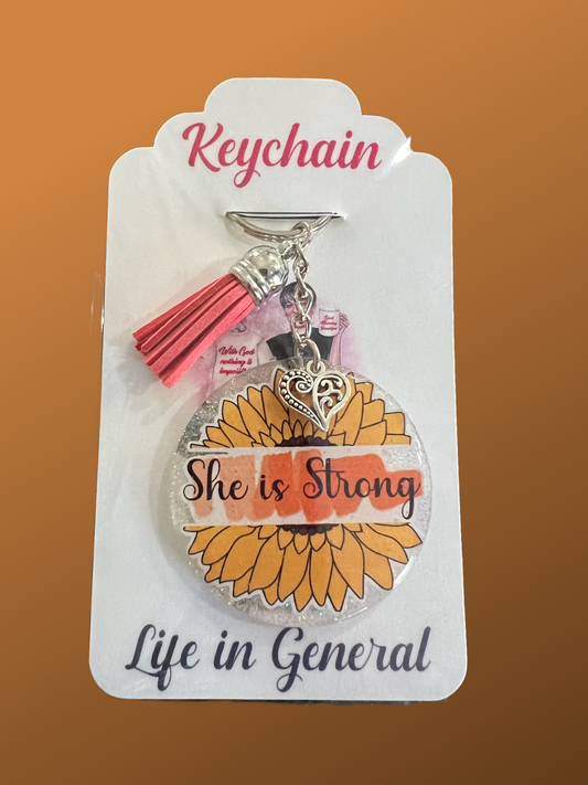 She is Strong Sunflower Keychains